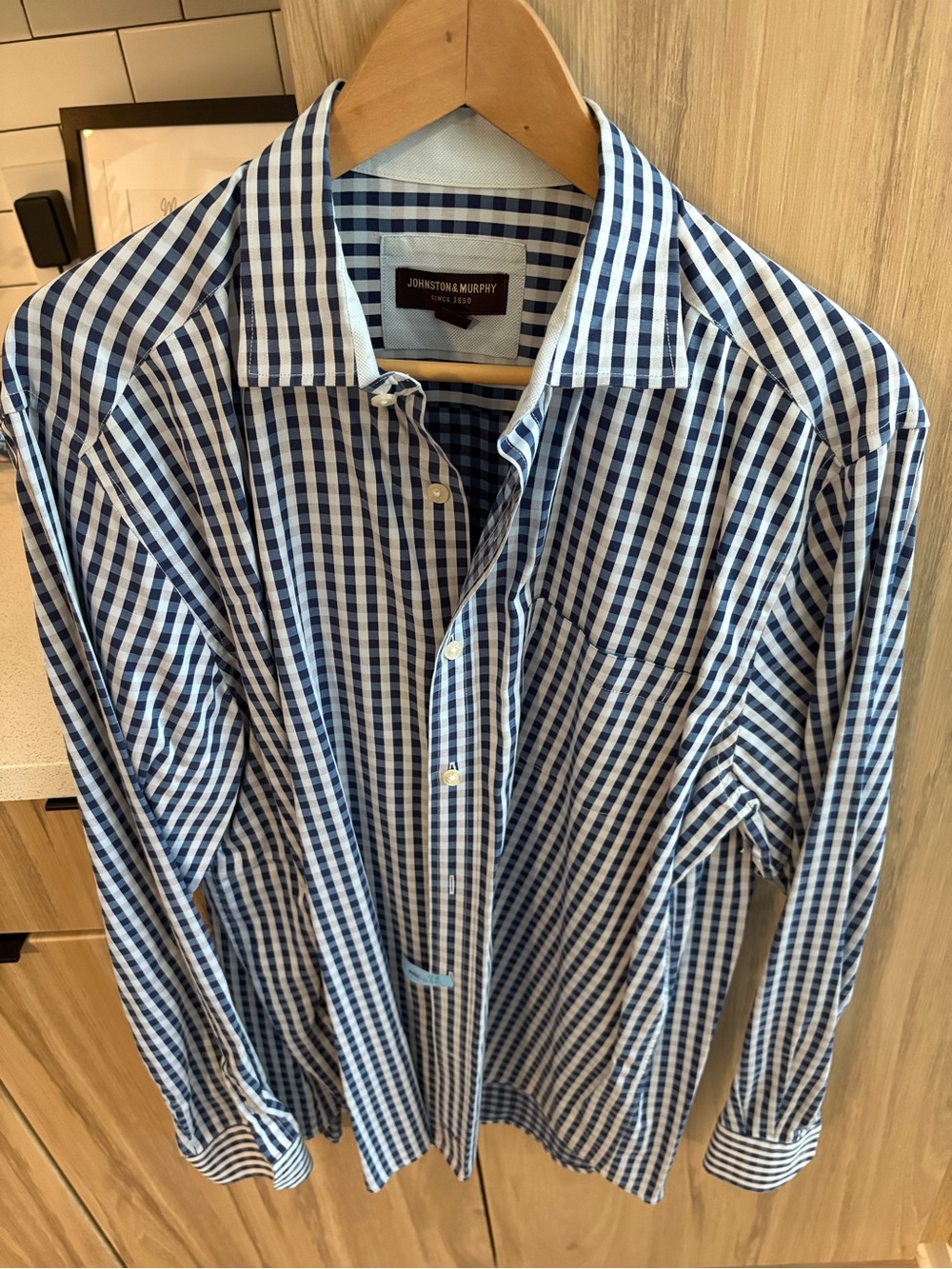 Johnston & Murphy Large Navy and White Gingham Button-Down Shirt